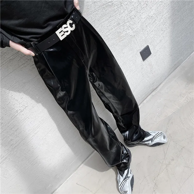 Glossy Black Imitation Leather Pants