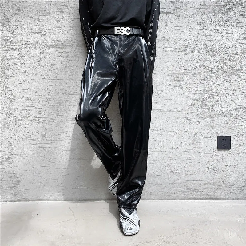 Glossy Black Imitation Leather Pants