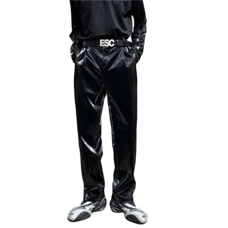 Glossy Black Imitation Leather Pants