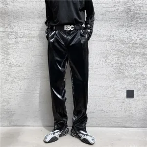 Glossy Black Imitation Leather Pants