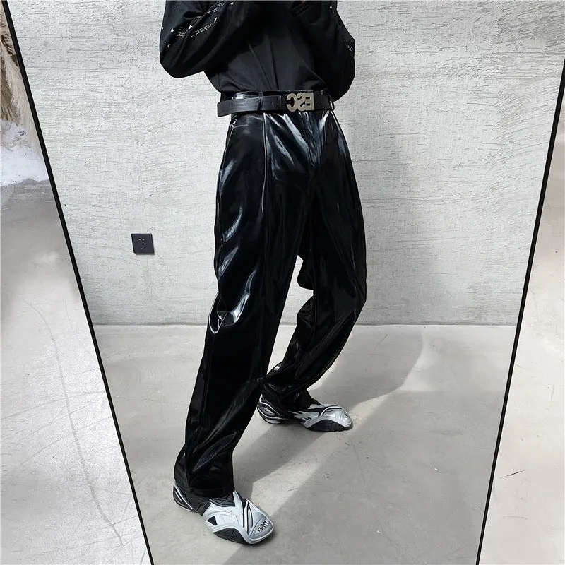 Glossy Black Imitation Leather Pants