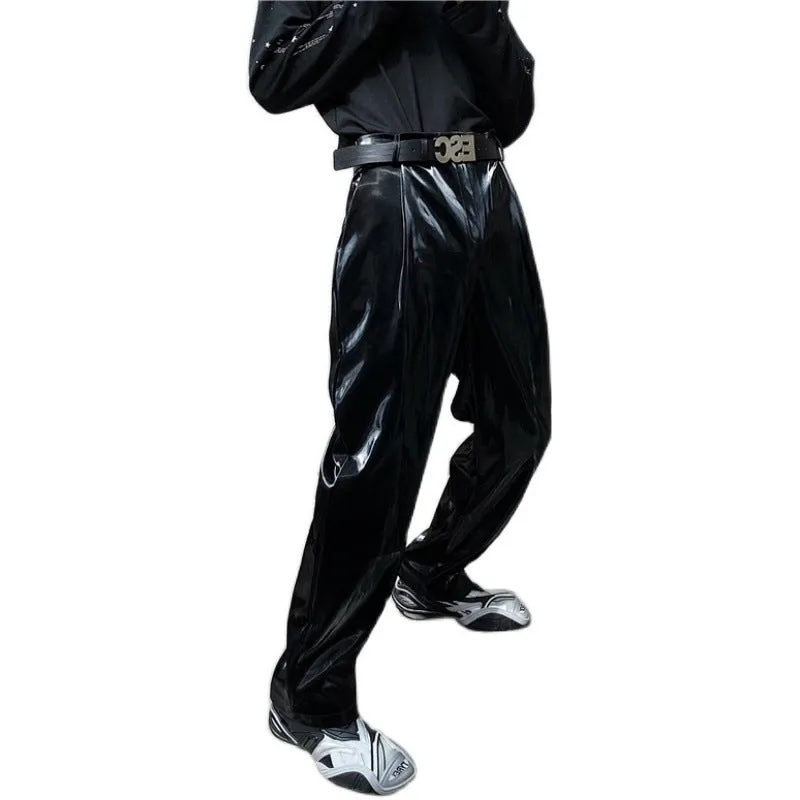 Glossy Black Imitation Leather Pants