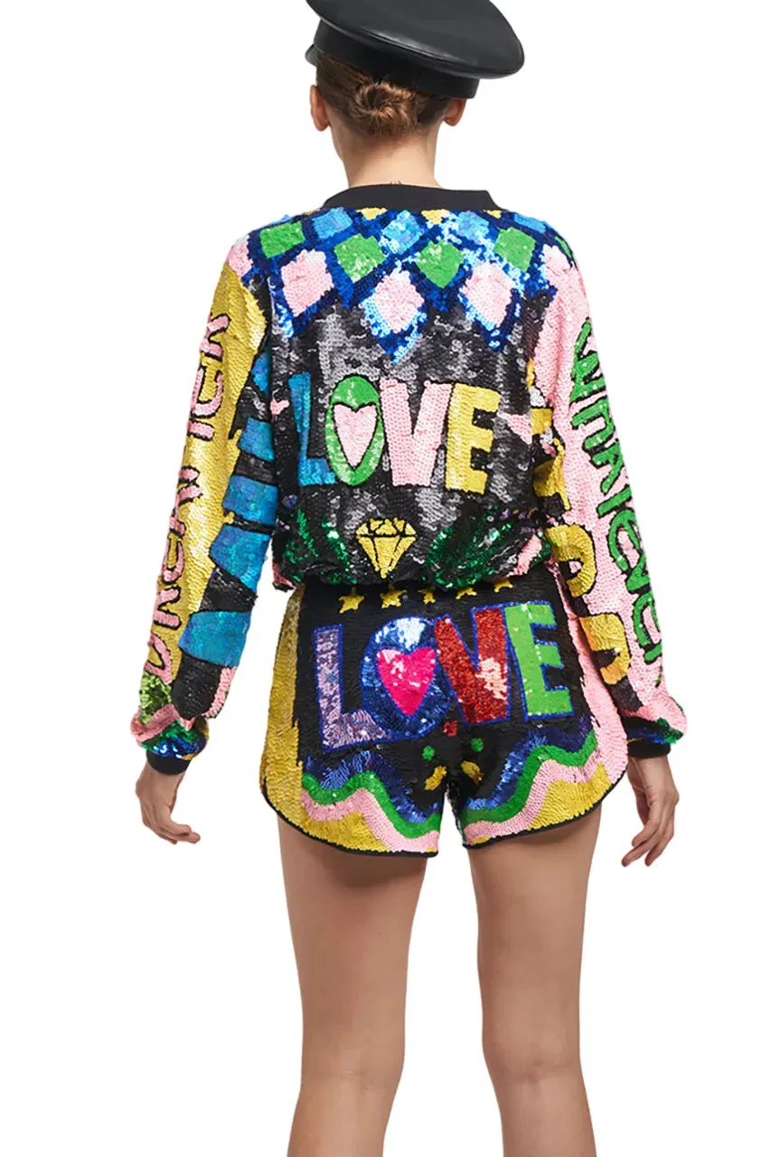 Happy Love Sequin Bomber Jacket