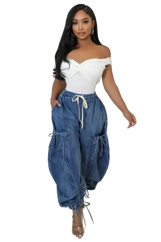 HAREM STYLE DENIM PANTS