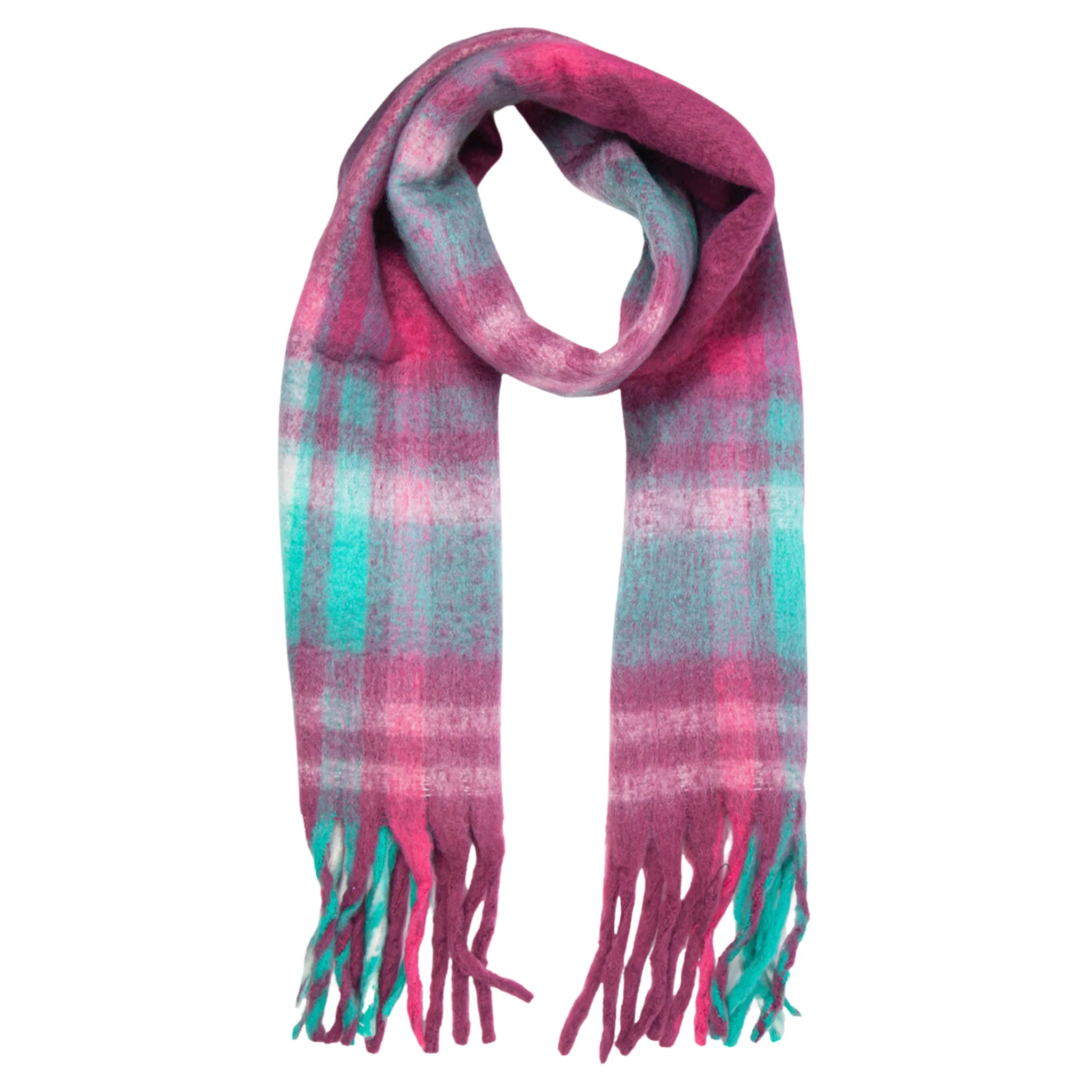 Heavyweight Check Print Scarf - Raspberry Green