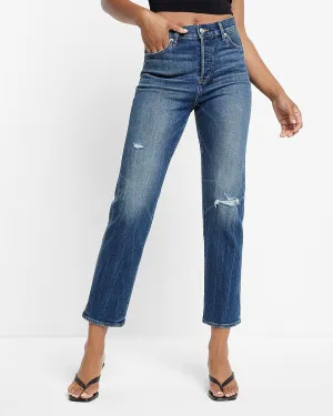 High Waisted Dark Wash Selvedge Straight Ankle Jeans in Dark Wash