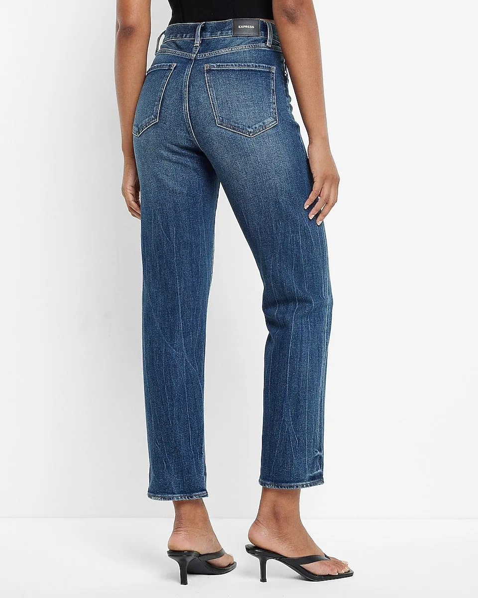 High Waisted Dark Wash Selvedge Straight Ankle Jeans in Dark Wash