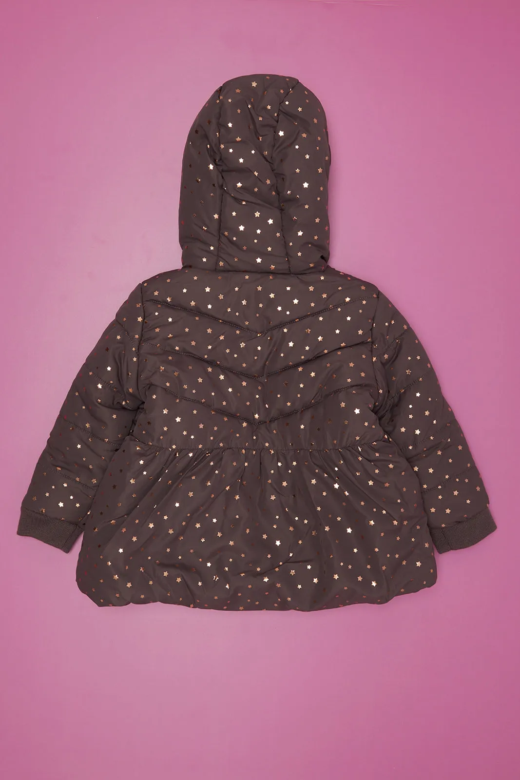 Infant Girls Black Foil Stars Print Hooded Jacket