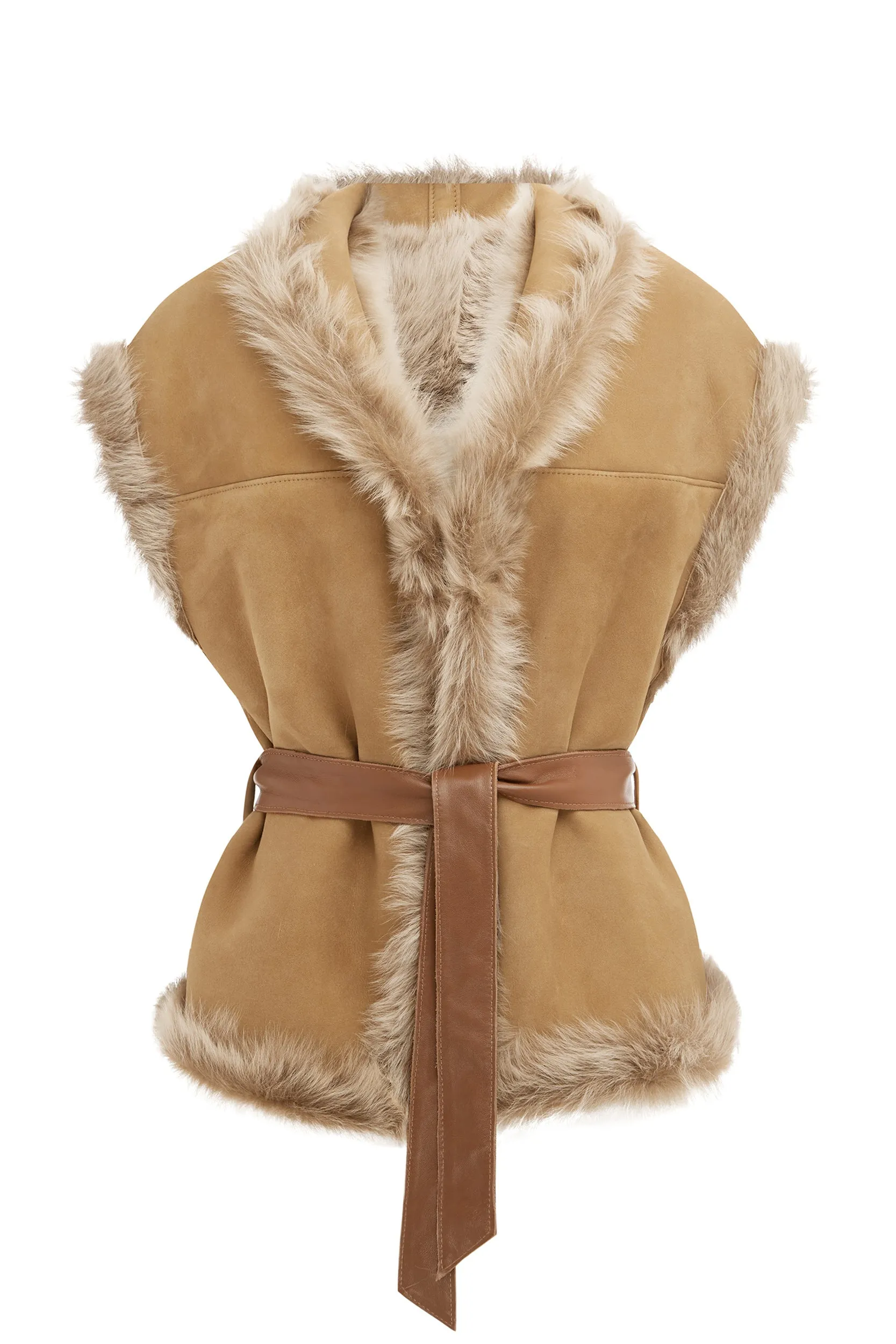 Isabella Toscana Shearling Reversible Gilet in Caramel