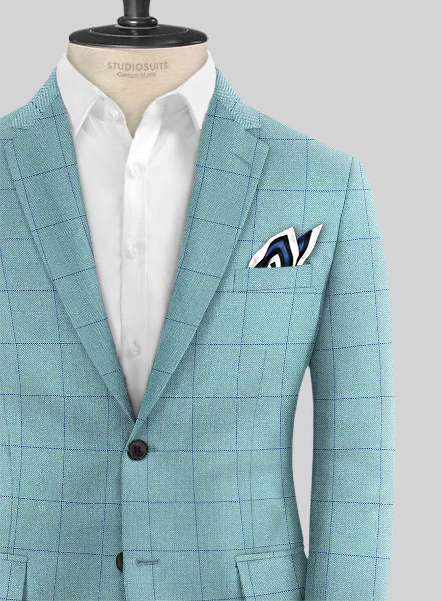 Italian Murano Domar Blue Wool Linen Silk Jacket