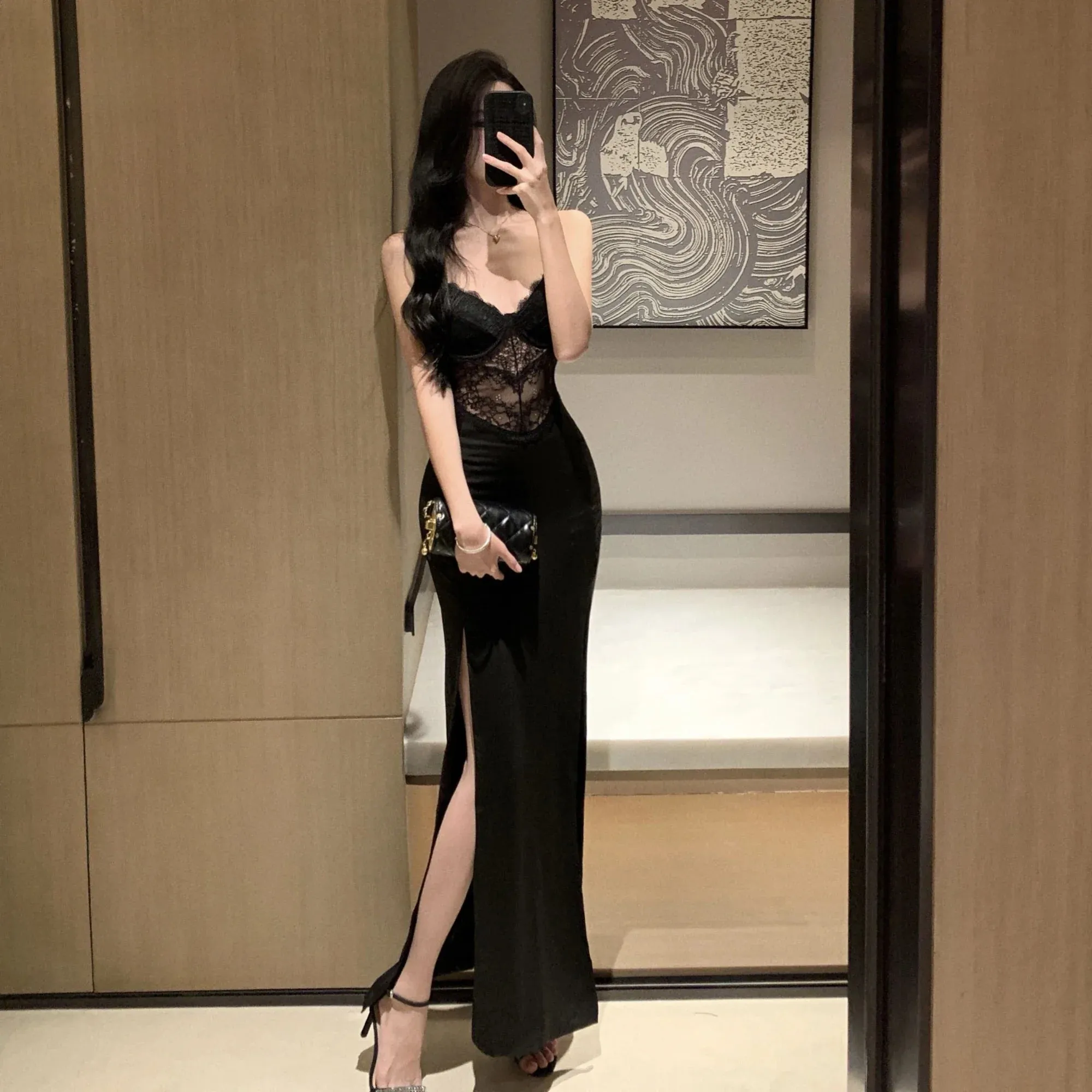 kamahe Black Lace Prom Dresses Women Bodycon Dresses Evening Party Club Fashion Spring Dresses