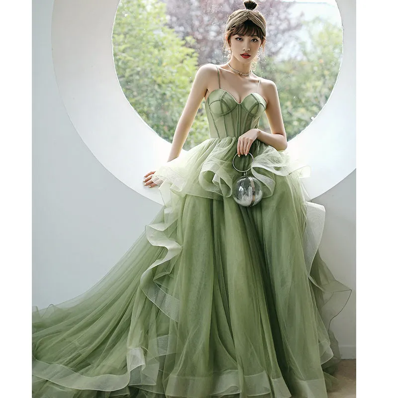 kamahe Straps sage green ball gown spring formal prom dress