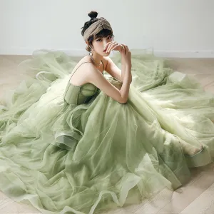 kamahe Straps sage green ball gown spring formal prom dress