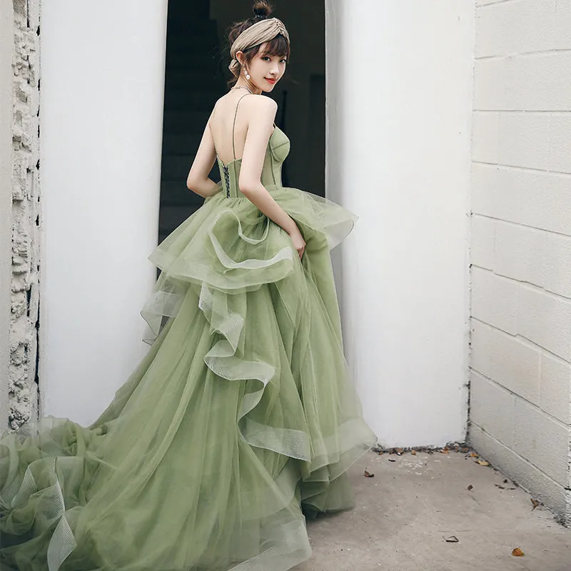 kamahe Straps sage green ball gown spring formal prom dress