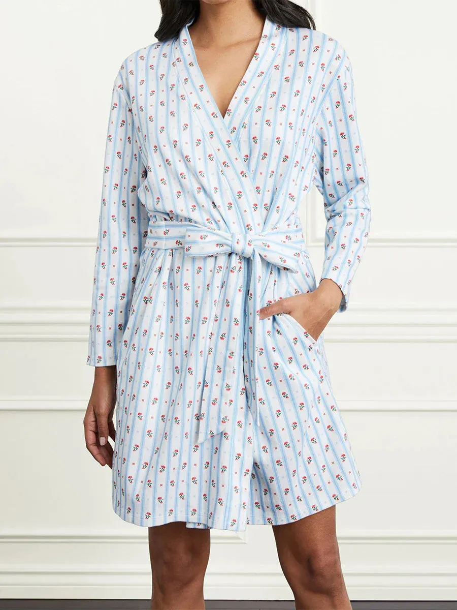 Kimono Robe Long Sleeve V Neck Short Bathrobe Belt Pocket Floral Pajamas