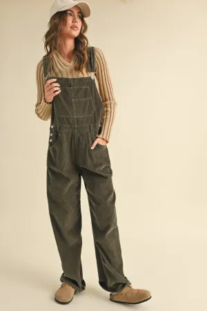 Landon Boyfriend Fit Corduroy Overalls: Olive