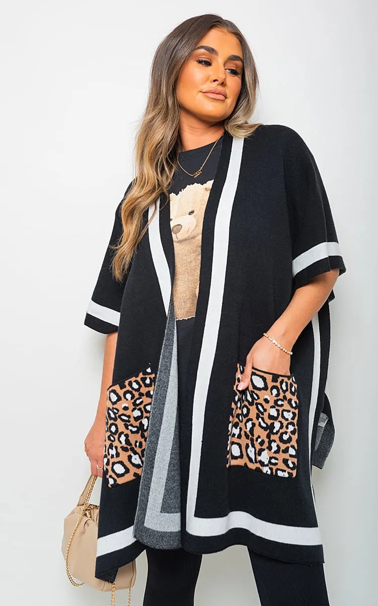 Leopard Pocket Wrap Knitted Cardigan