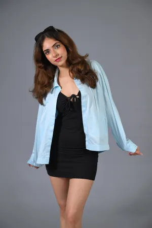 Light Blue Cotton Jacket - Inverted Box Pleat Jacket