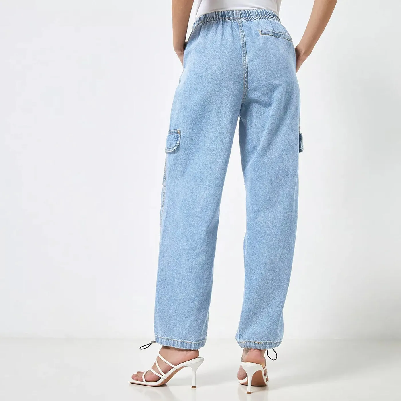 Light Blue Wide Leg Cargo Jeans