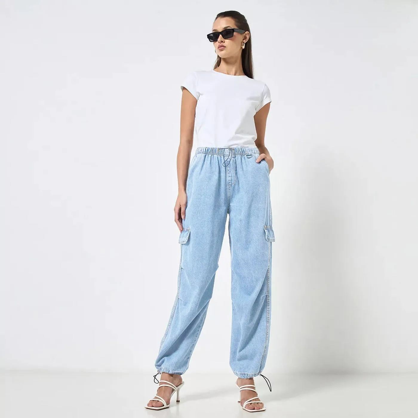 Light Blue Wide Leg Cargo Jeans