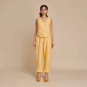 Linen Pants for Women | Yellow | Side Pleated