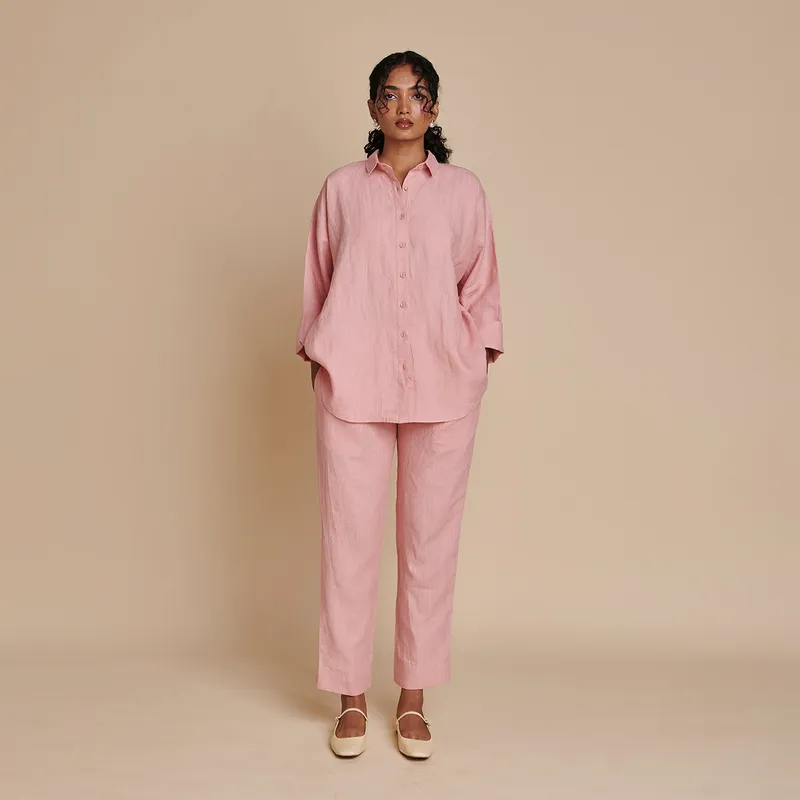 Linen Pleated Pants for Women | Pink