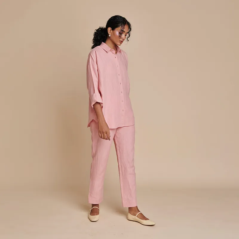 Linen Pleated Pants for Women | Pink