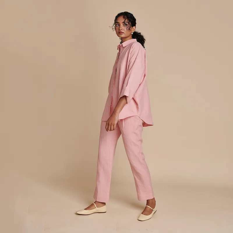 Linen Pleated Pants for Women | Pink