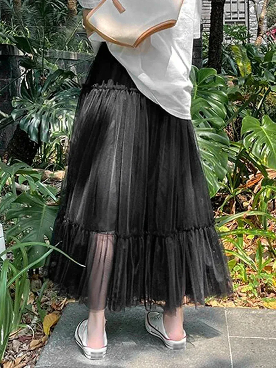 Long Length Tutu Fairy Tiered A Line Mesh Elastic Waist Bridesmaid Petticoat for Women Tulle Skirt