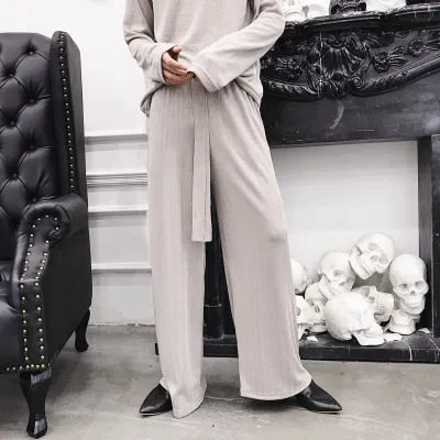 Long Sash Vintage Style Men Wide Leg Pants