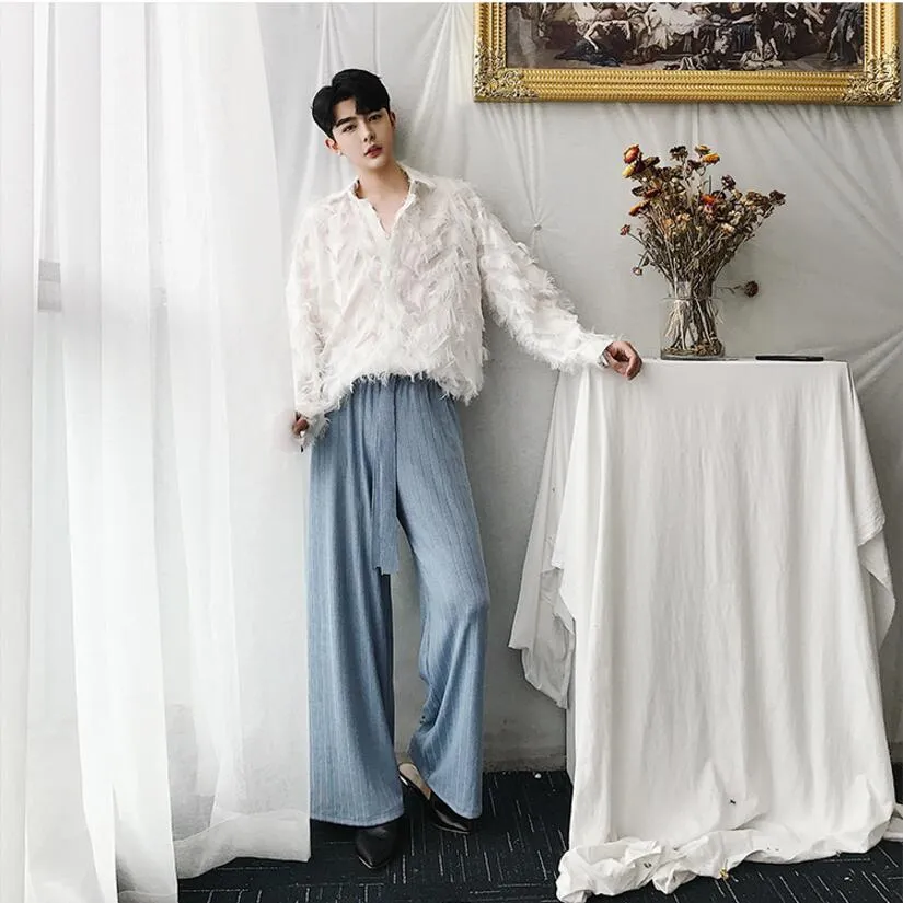 Long Sash Vintage Style Men Wide Leg Pants