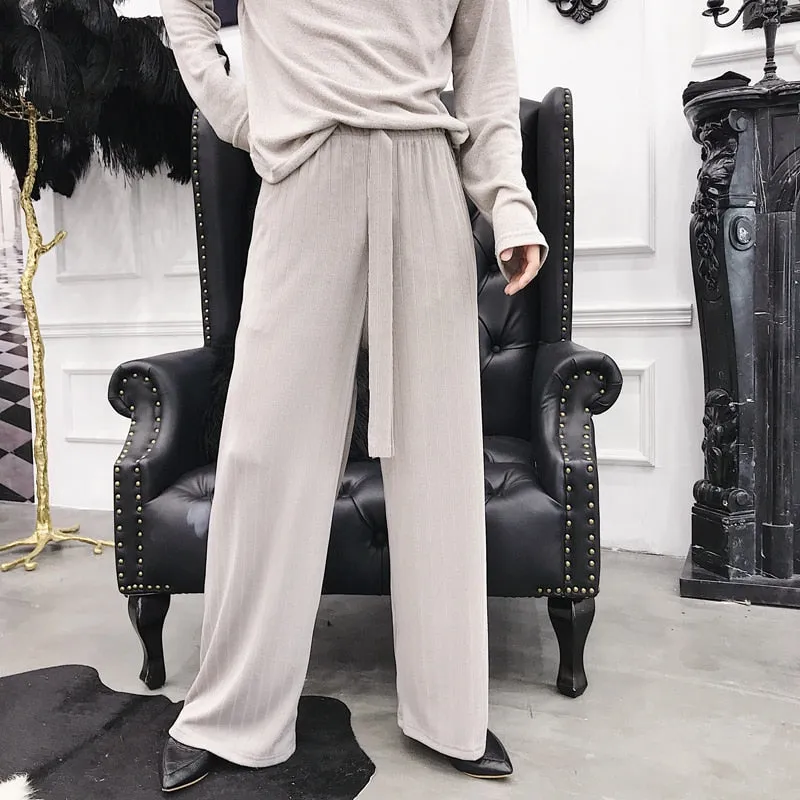 Long Sash Vintage Style Men Wide Leg Pants