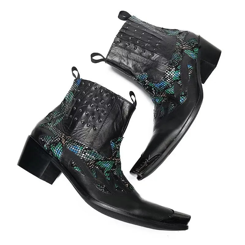 LuxeTex Genuine Leather Exotic Texture Dress Boots