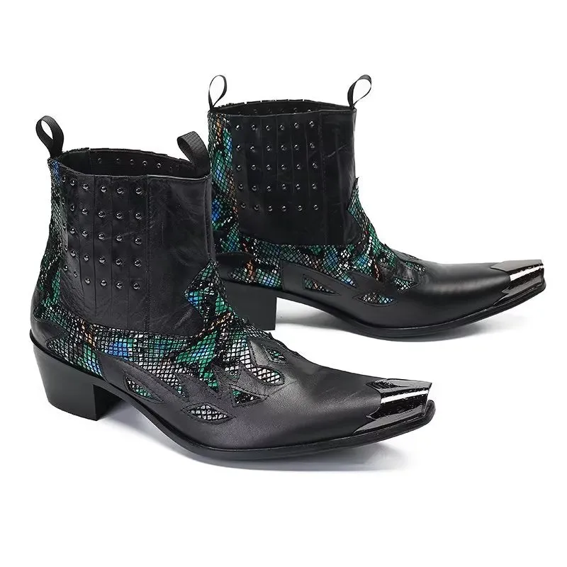 LuxeTex Genuine Leather Exotic Texture Dress Boots