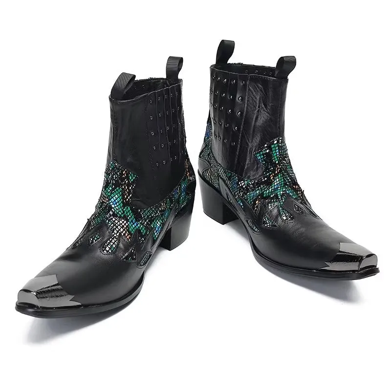 LuxeTex Genuine Leather Exotic Texture Dress Boots