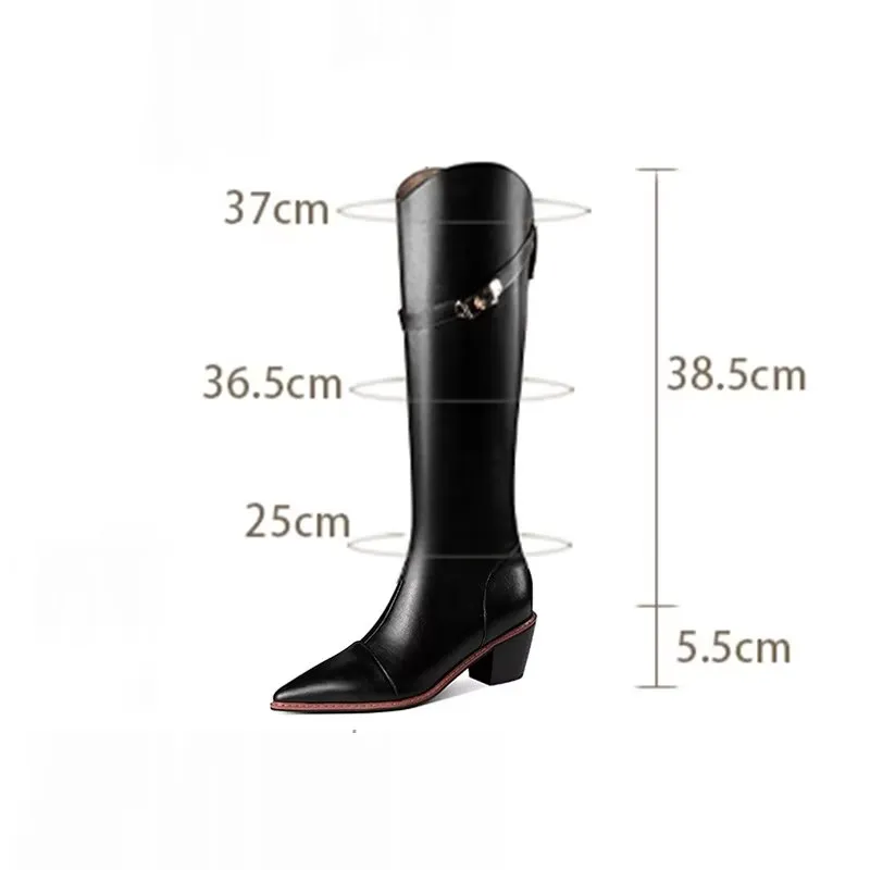 Luxury Pointed Toe Leather High Boots