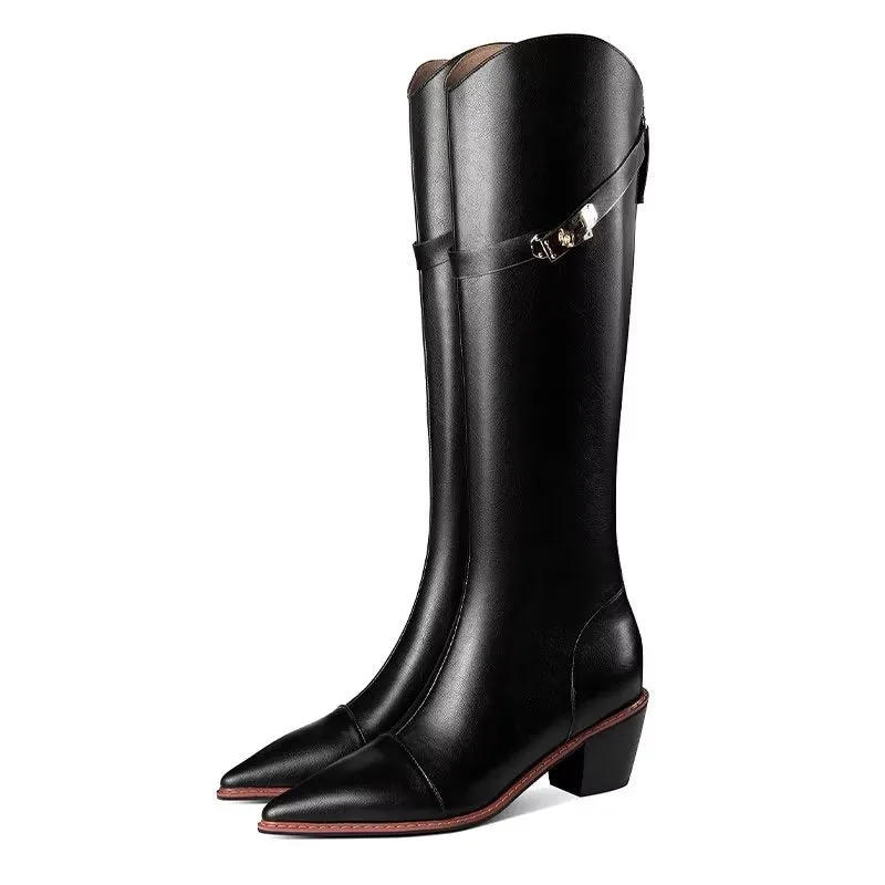 Luxury Pointed Toe Leather High Boots