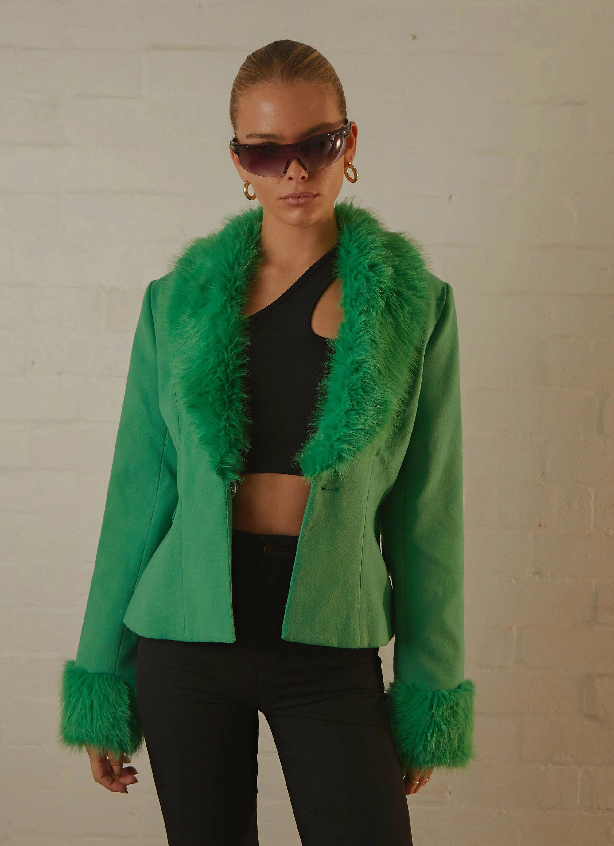 Maddy Faux Fur Jacket - Jade Green