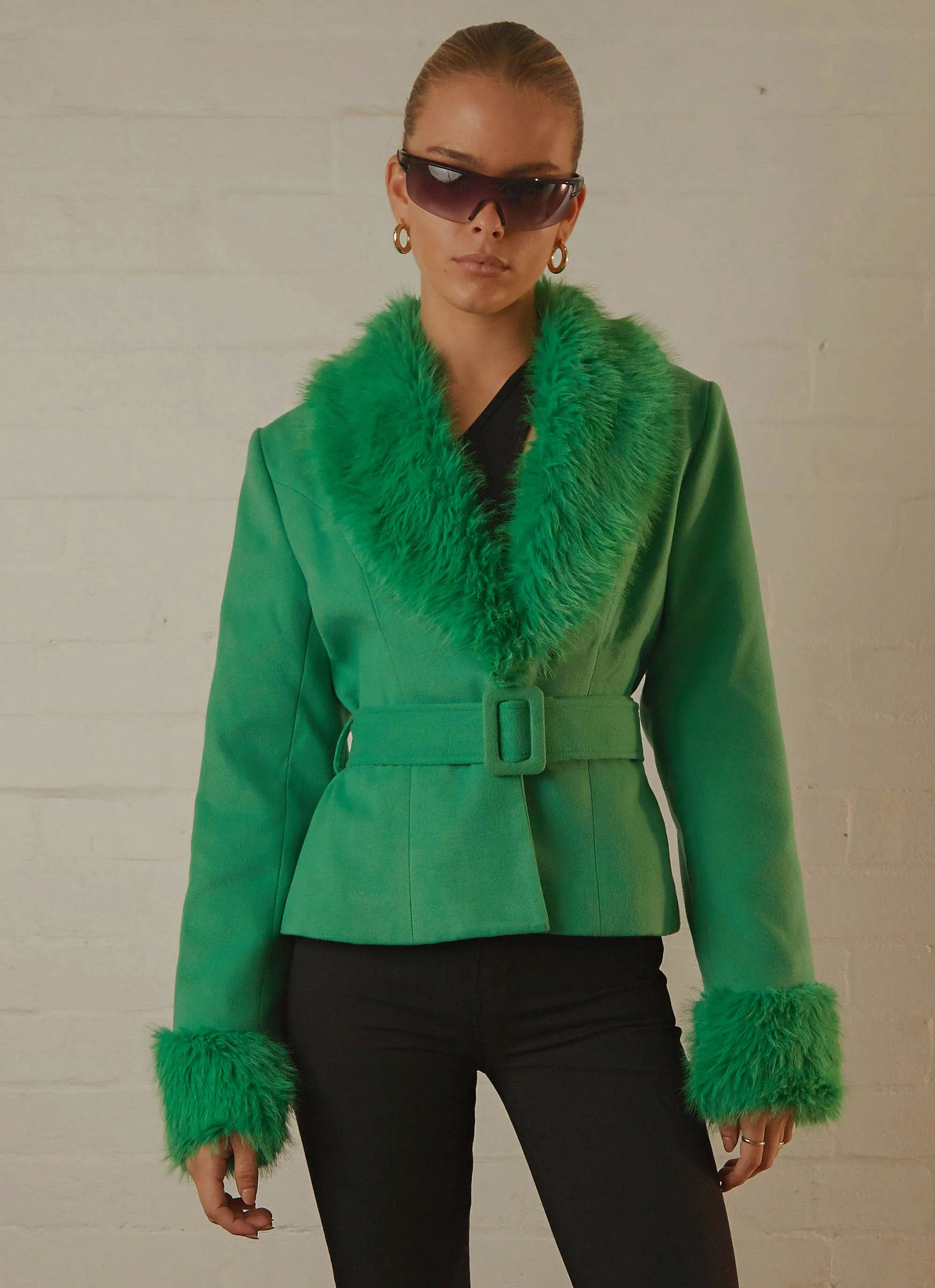 Maddy Faux Fur Jacket - Jade Green