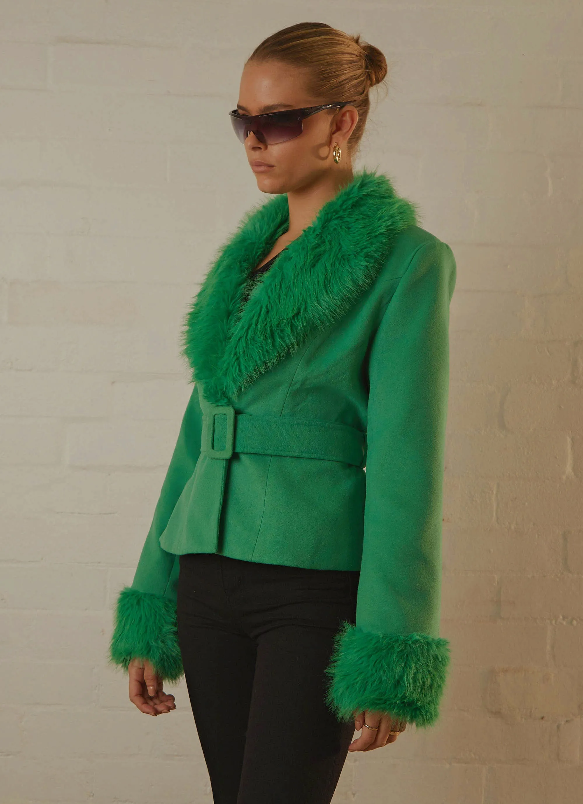 Maddy Faux Fur Jacket - Jade Green