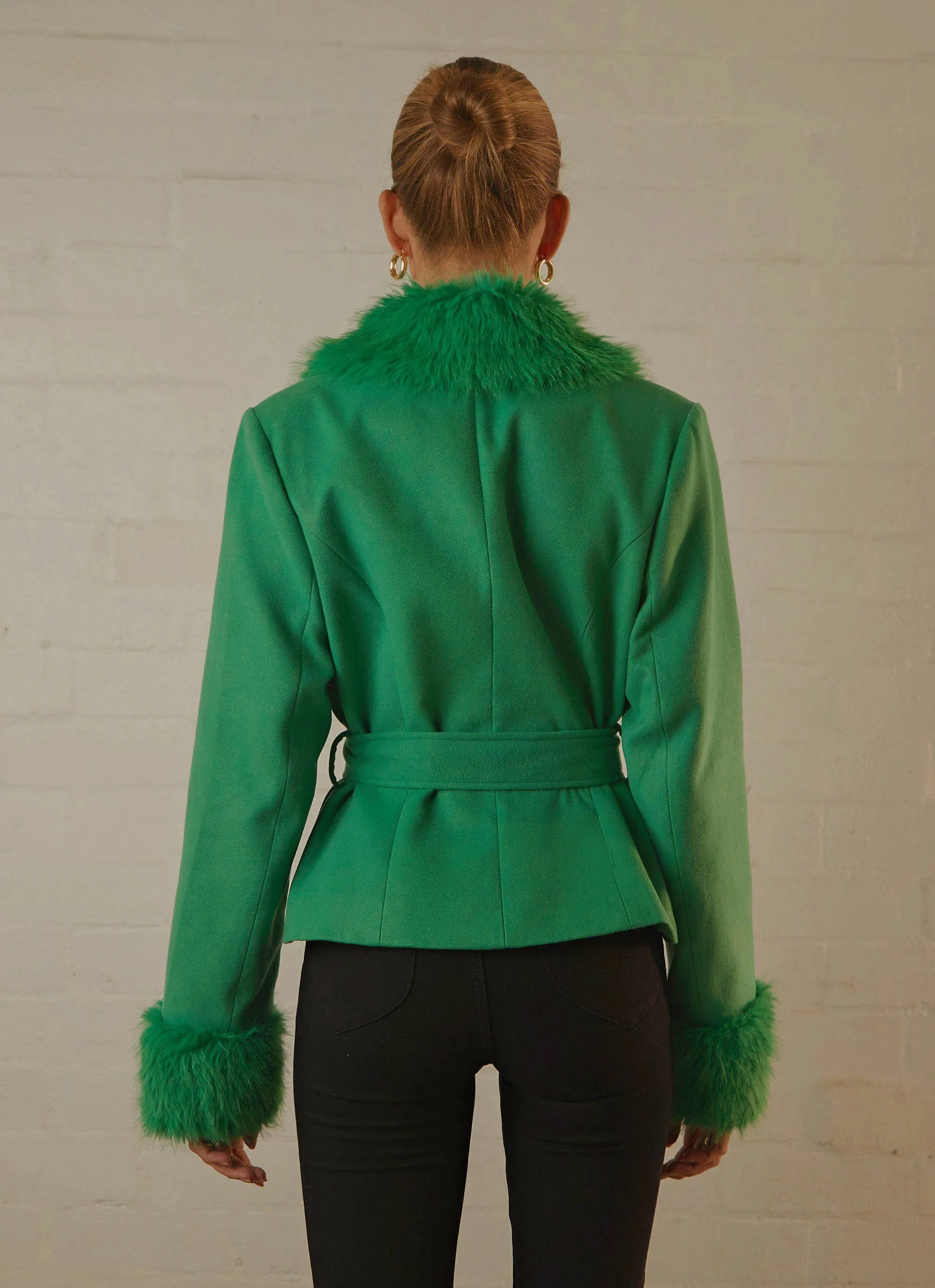 Maddy Faux Fur Jacket - Jade Green