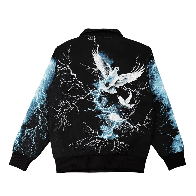 MAJESTIC No Way Out Tapestry and Leather Rhinestone Jacket