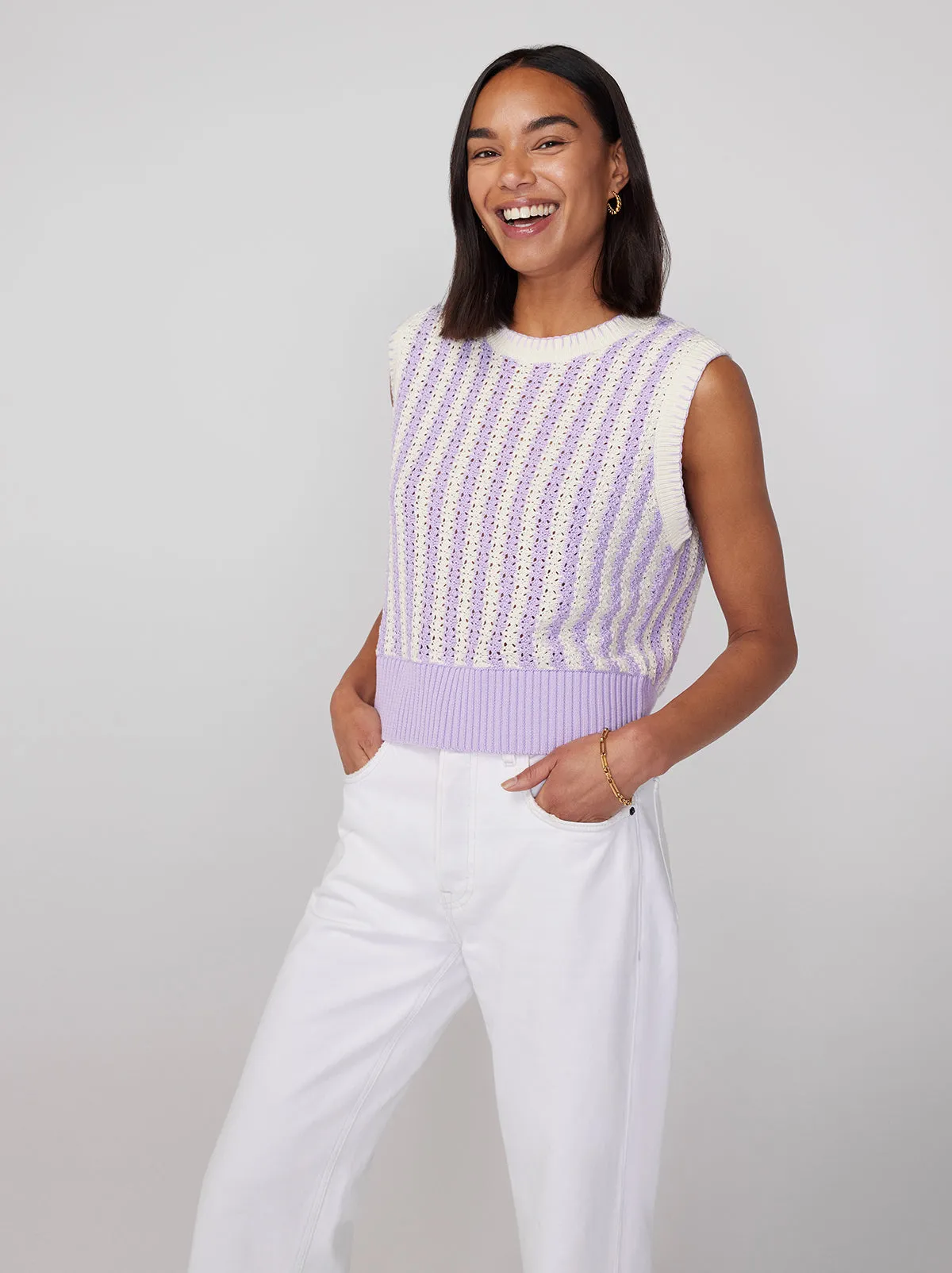 Marley Lilac Stripe Crochet Knit Top