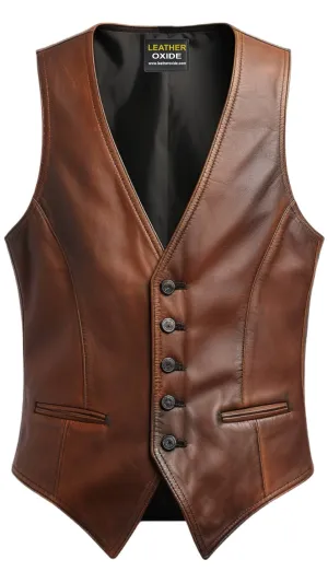 Men Brown Leather Vintage Vest