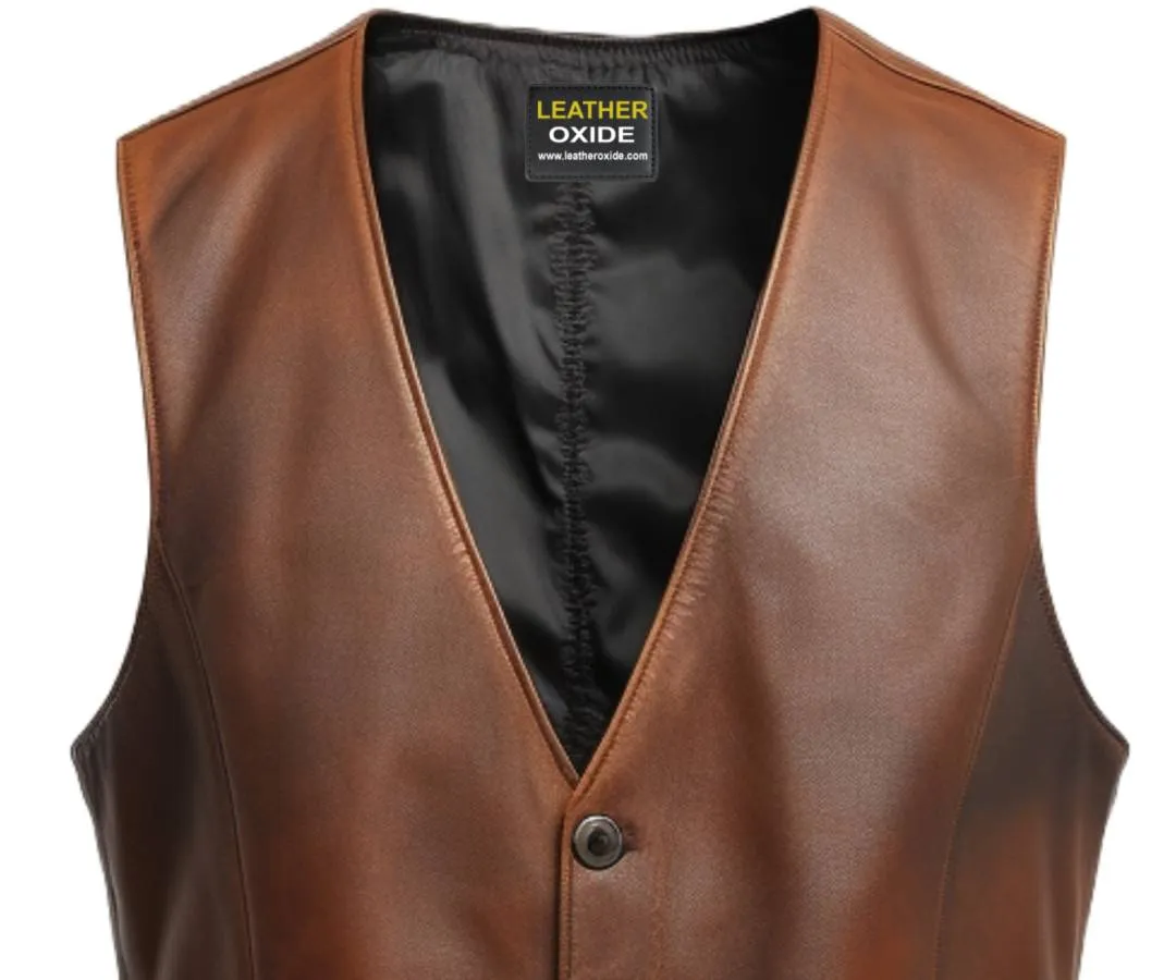 Men Classic Brown Leather Vest