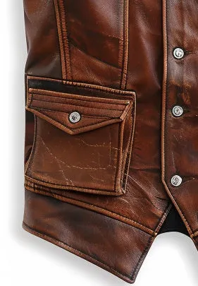 Men Vintage Brown Leather Vest