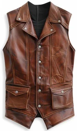 Men Vintage Brown Leather Vest