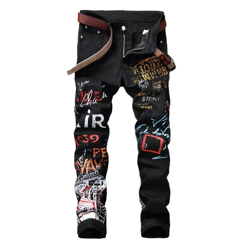 Men's Slim Fit Graphic Print Jeans