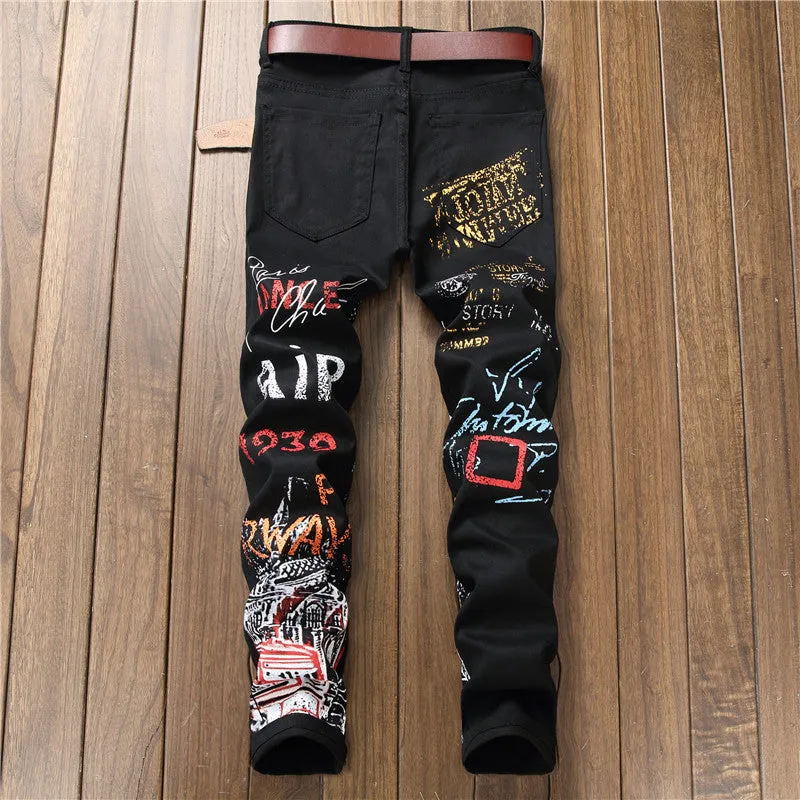 Men's Slim Fit Graphic Print Jeans