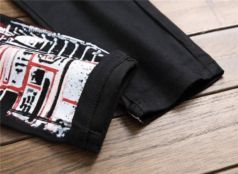 Men's Slim Fit Graphic Print Jeans